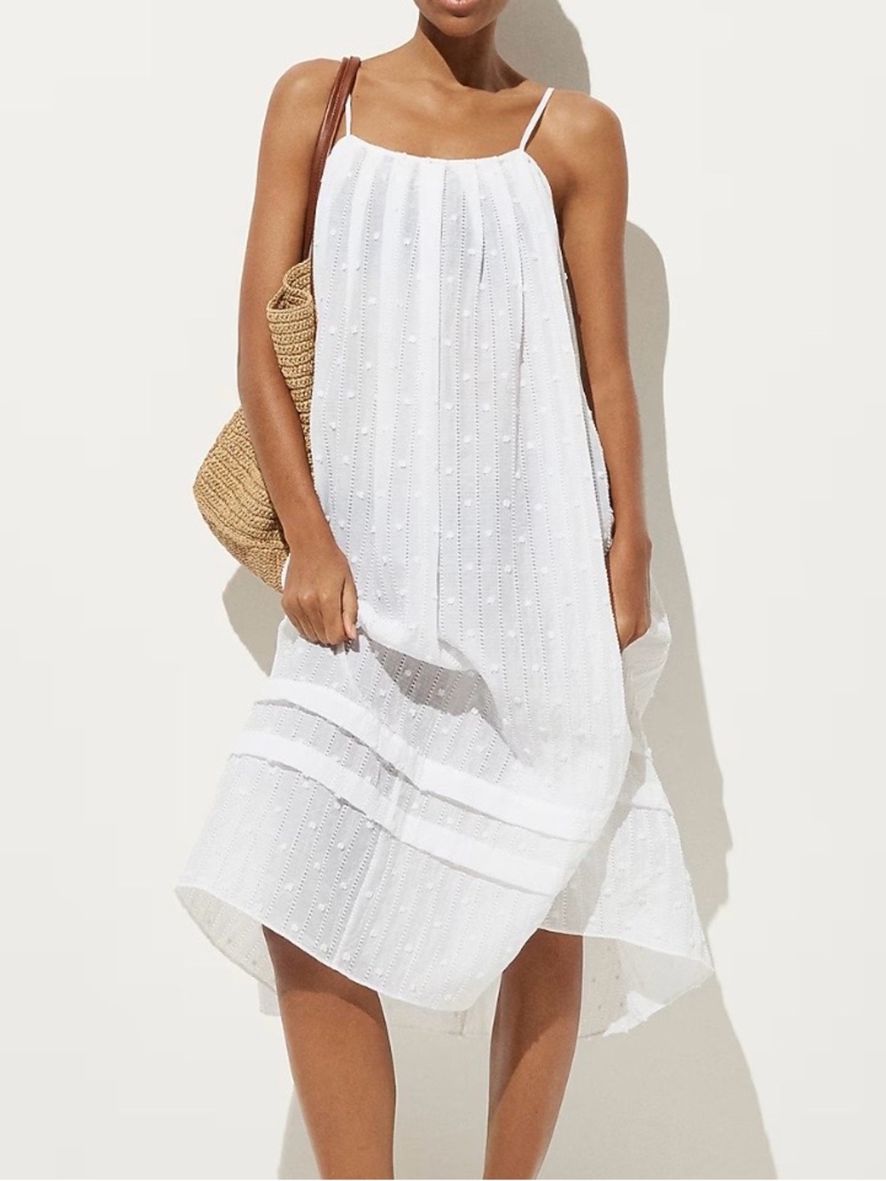 J. Crew Midi Dress in White Textured Dot. Size 3X. Brand new!